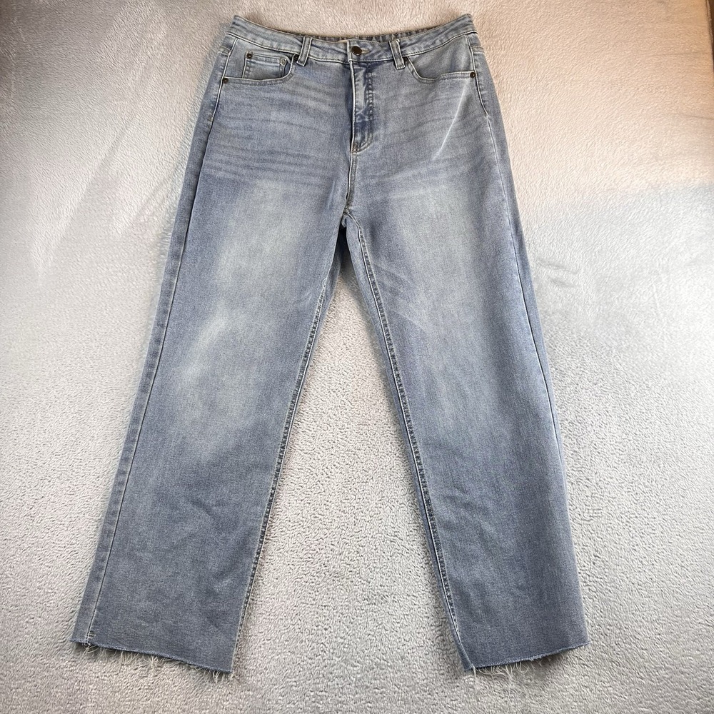 Oat New York High Rise Wide Leg Raw Hem Jeans Womens 30 Fits 32x28 Denim - Picture 1 of 9